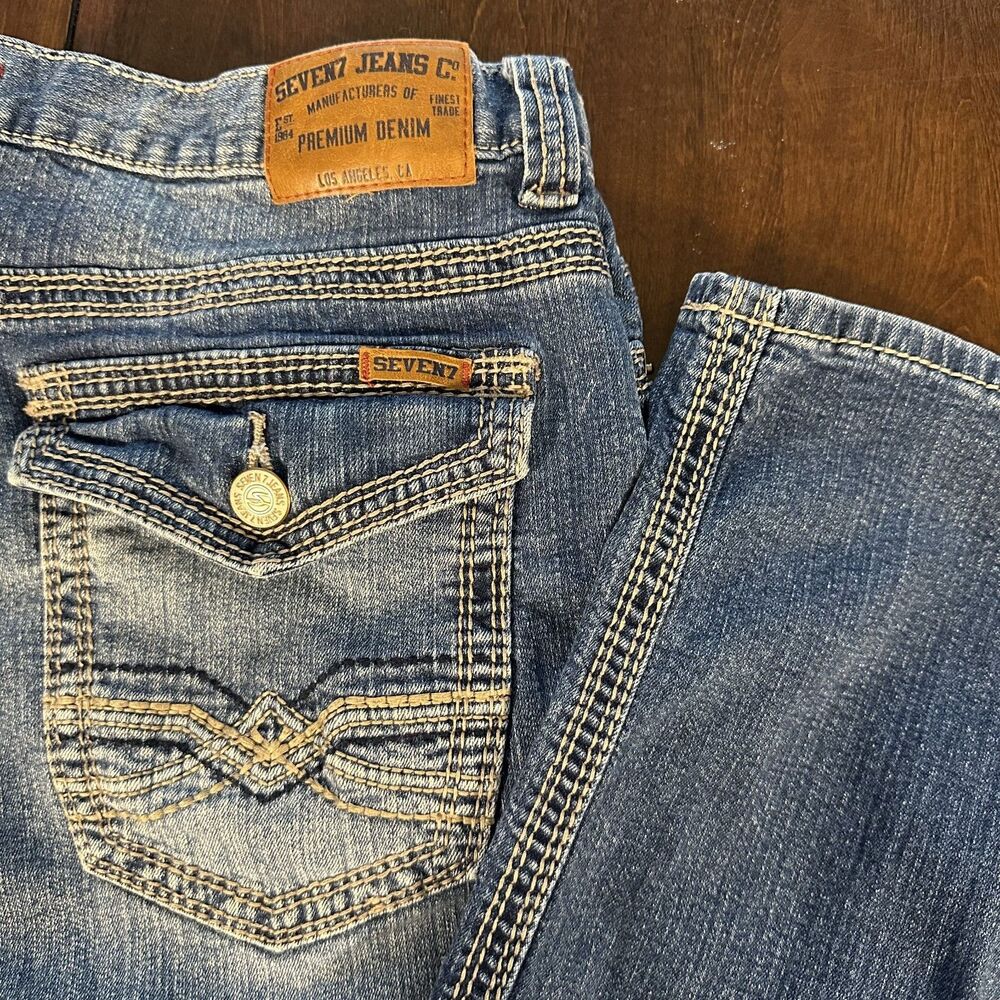 Seven7 Premium Denim Co Mens Straight Fit Jeans Medium Wash Blue W38 L34